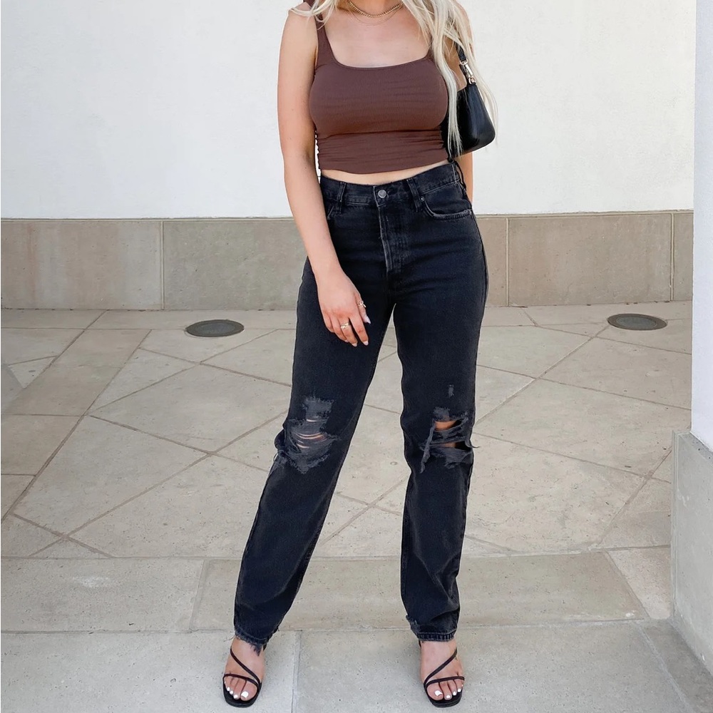 NWT We The Free - Free People - Washed Black Straight Lasso Jeans - Size 24